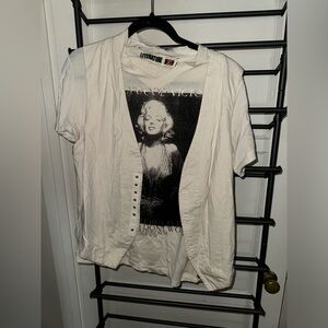 Literature Noir White Graphic T-Shirt with Buttoned Vest Overlay